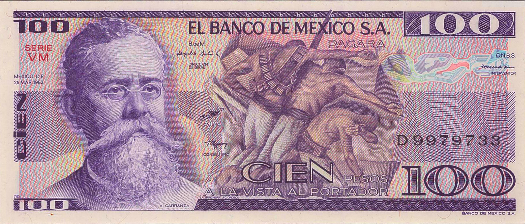 Mexico 100 1982 UNC P-74/cVM